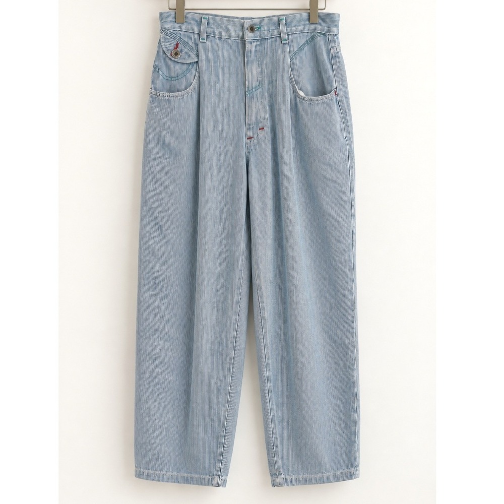 Lee Ticking Stripe Jeans Womens 16 M Blue High Rise Tapered Vintage Made USA 80s